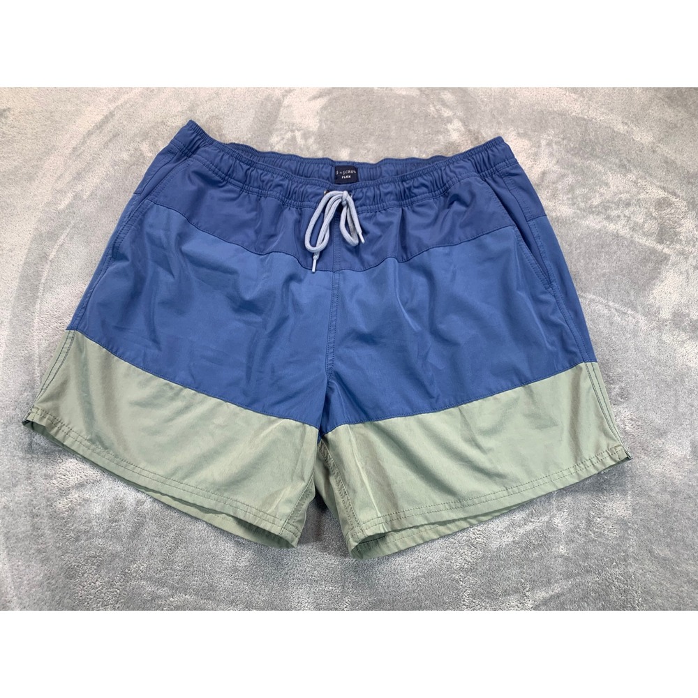 J. Crew Flex Swim Trunks Men's XL Color Block Blue Green Drawstring Pockets